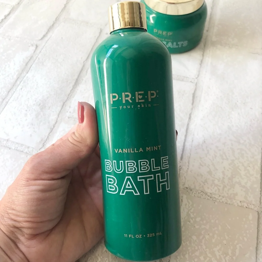 PREP Your Skin Vanilla Mint Bath Set Bubble Bath 11oz & Bath Salts Scrub 9oz